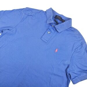 Polo Ralph Lauren Mens Polo Shirt Medium Blue Pima Soft Touch Classic Pink Pony‎